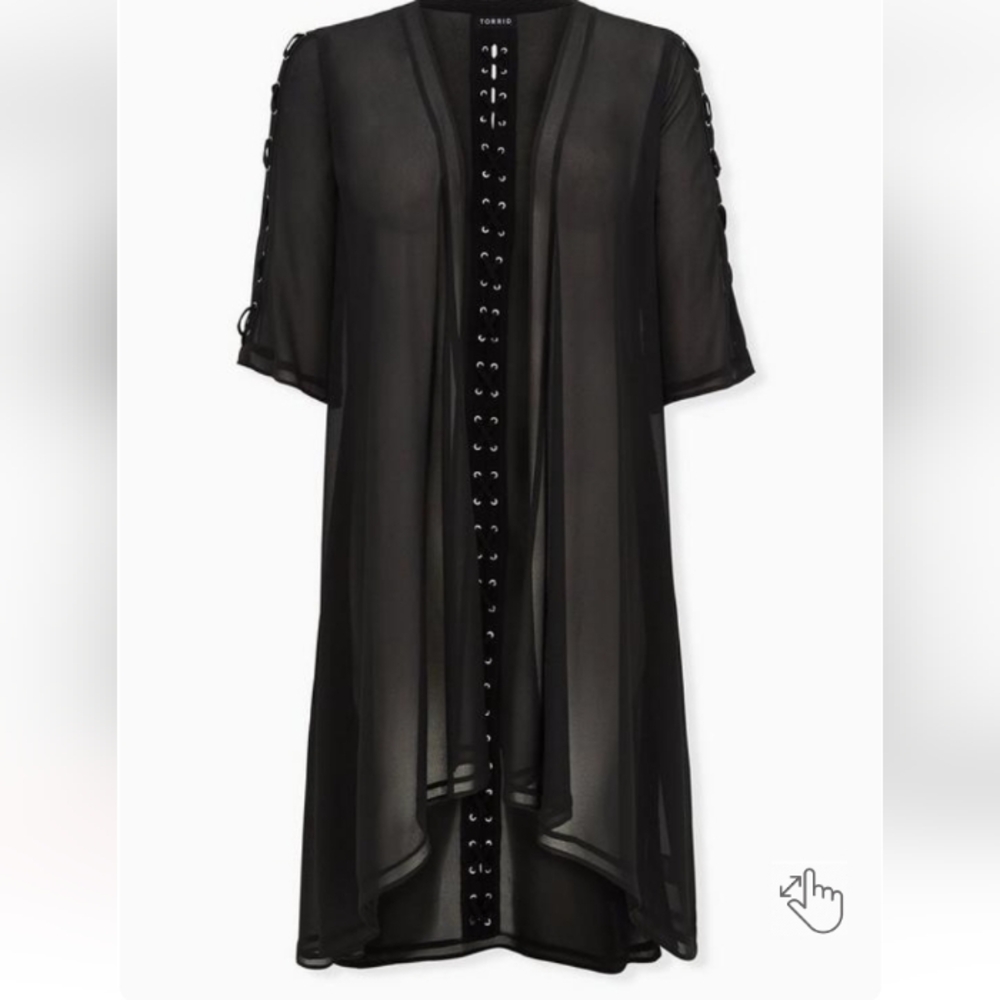 Black Chiffon Lace-Up Hi-Lo Duster Kimono